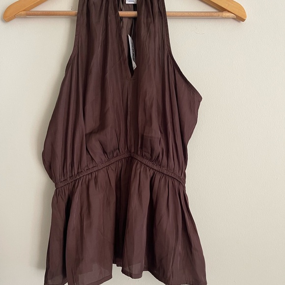 NWT Old Navy Satin Halter Top Peplum Waist Defining Brown Blouse Size XS - Picture 6 of 7